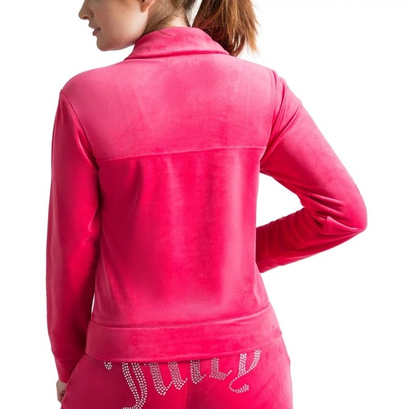 JUICY COUTURE Velour Pullover Sweatshirt Collared Half Snap Pocket Pink M - Picture 10 of 10